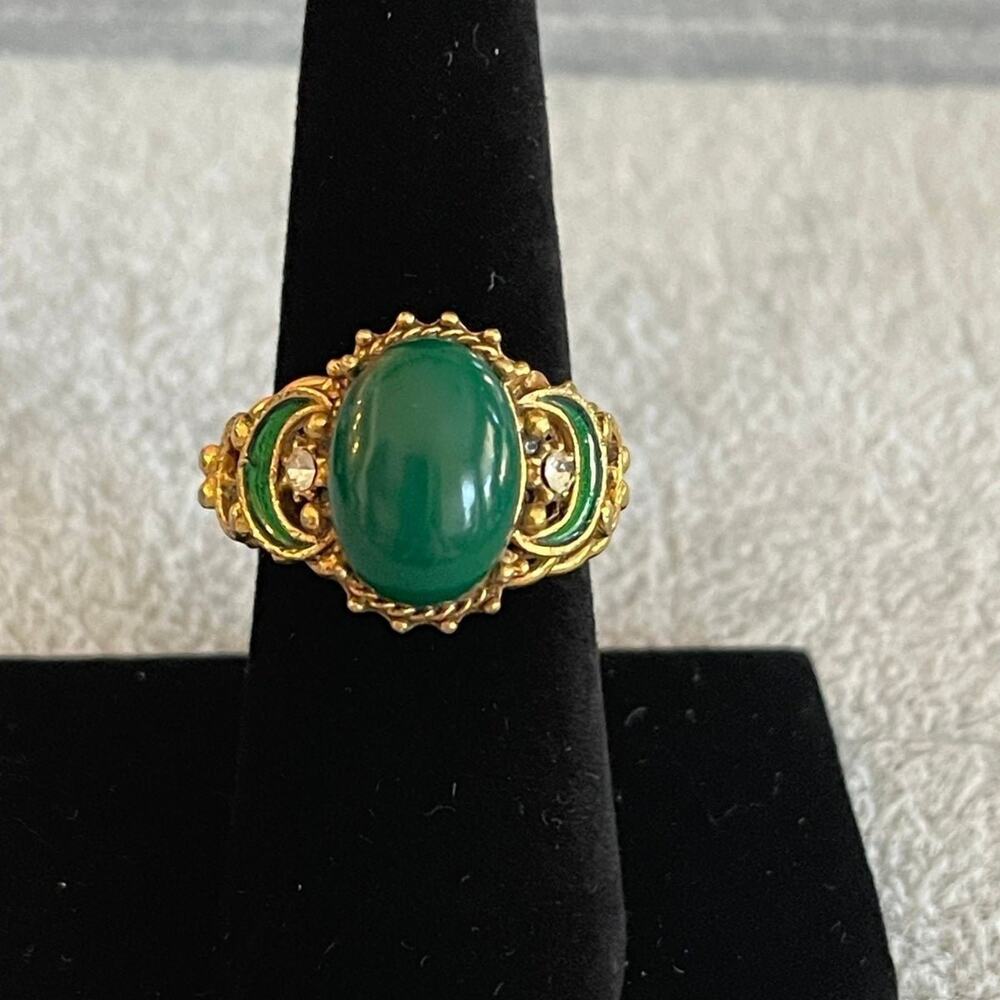 vintage Florenza cocktail ring green stone adjustable